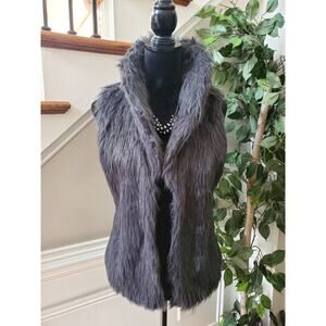 Belle Du Tour Women Gray 100% Polyester Sleeveless Open Front Faux Fur Vest L